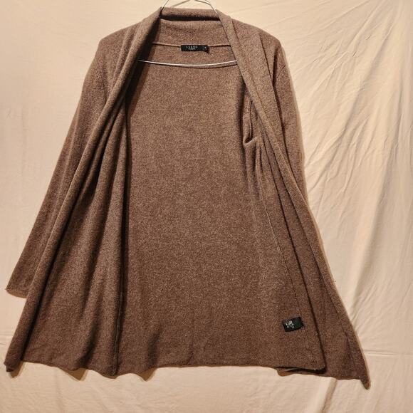 Lusso 100% Cashmere Sz S Long Open Cardigan Old Money Brown Quiet Luxury Sweater - Picture 3 of 8